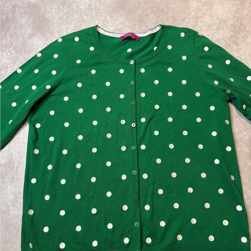 Talbots O, the Oprah Magazine collection embroidered green white polka dot cardi